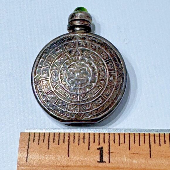 Vintage 1960s Mexico Peru Silver Perfume Bottle Aztec Mayan Calendar Rare (A3) - Picture 7 of 7
